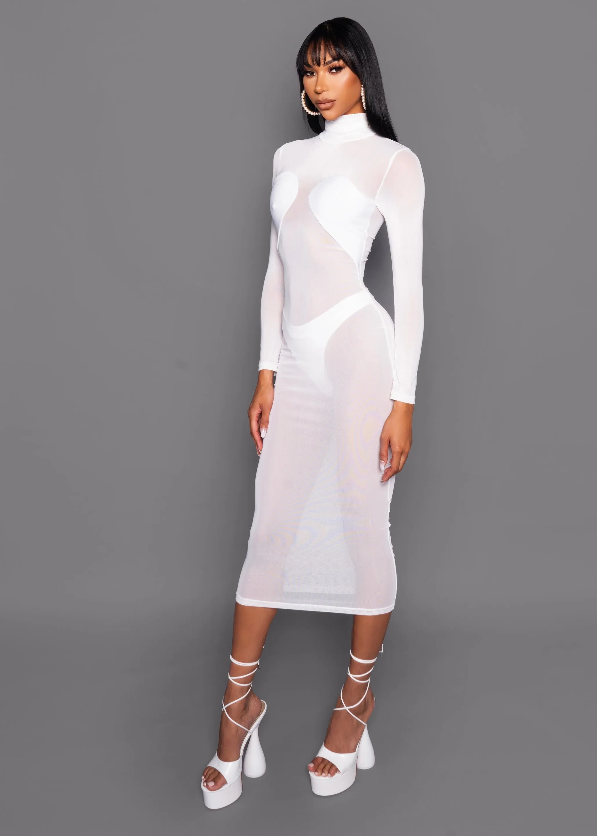 White Sheer Turtleneck Dress