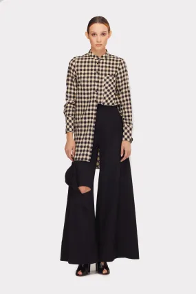 Wide Flared Trousers With Calla Flower Black