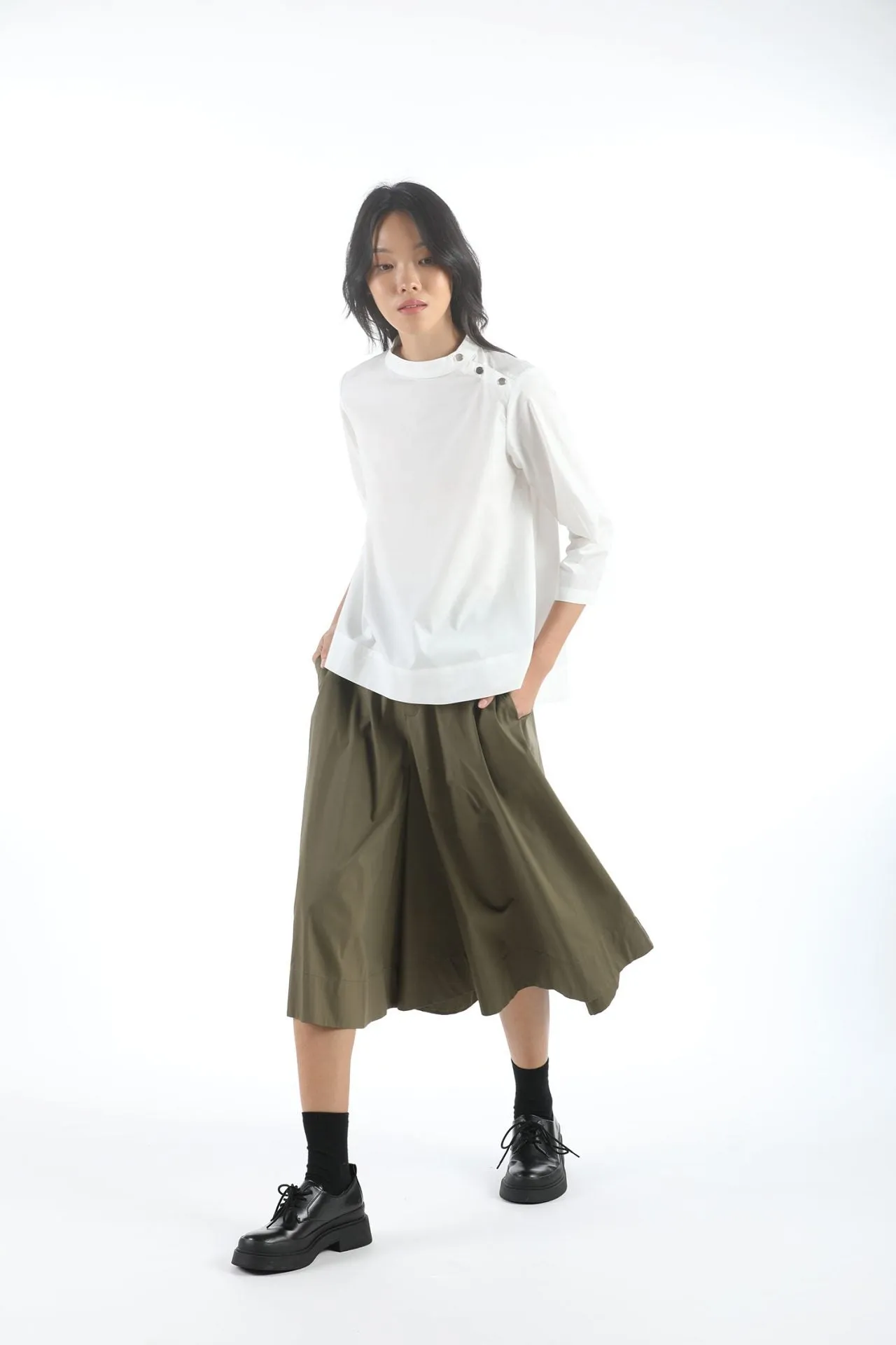 Wide-Legged Culottes - Khaki Green