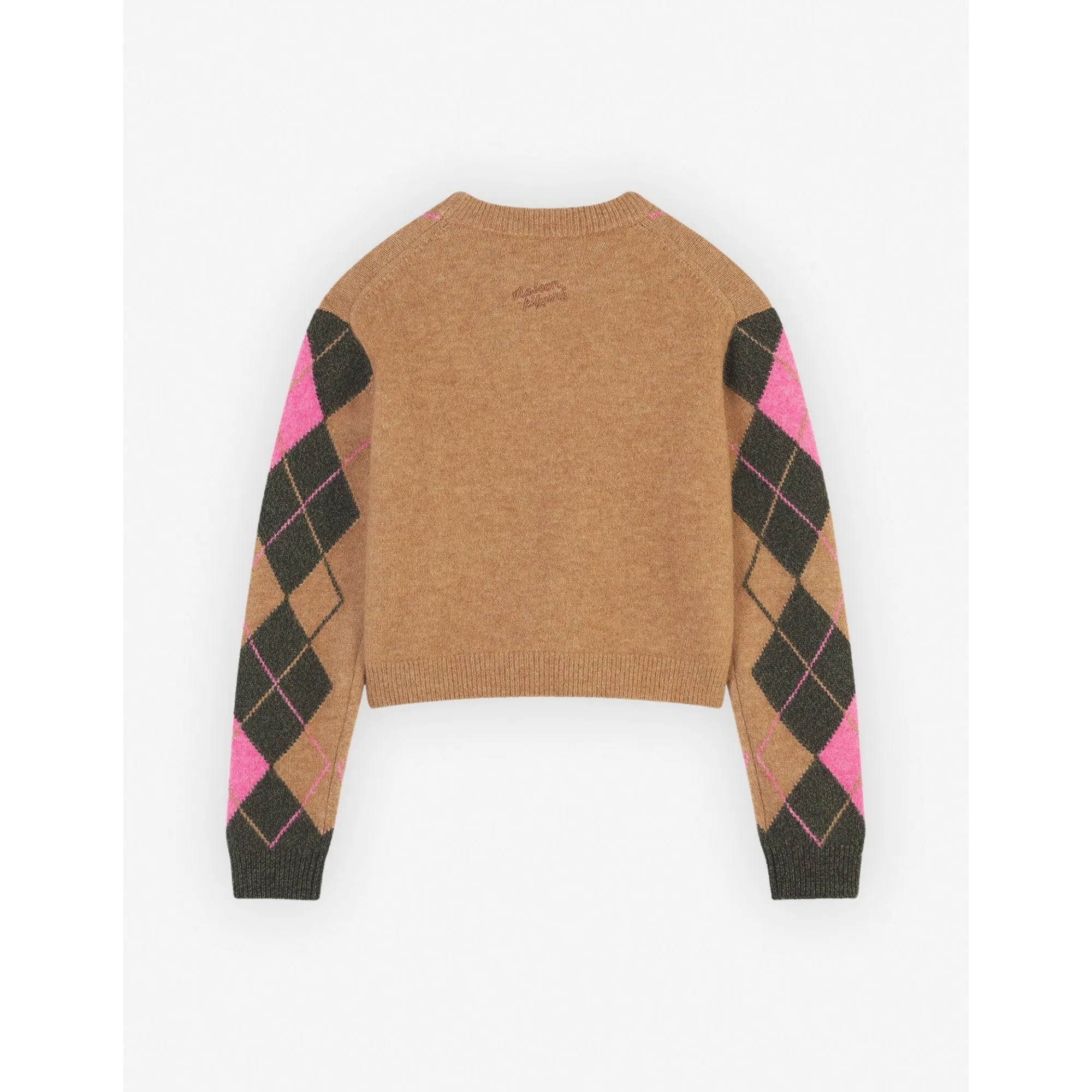 Women Argyle Boxy Jumper - Beige/Khaki/Peony Pink