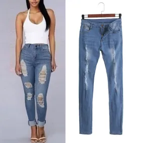 Women Bleach Ripped Skinny Jeans