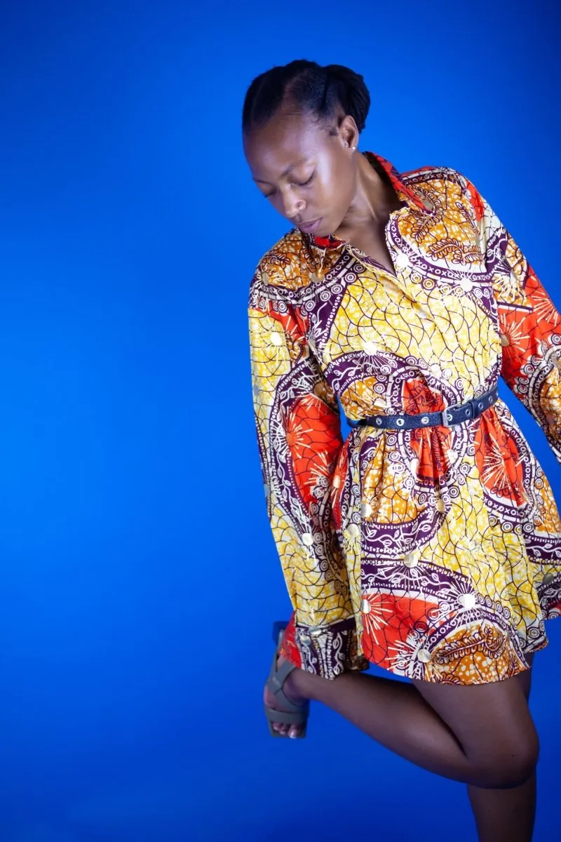 Women's African Print Shirt Oversized in Gold