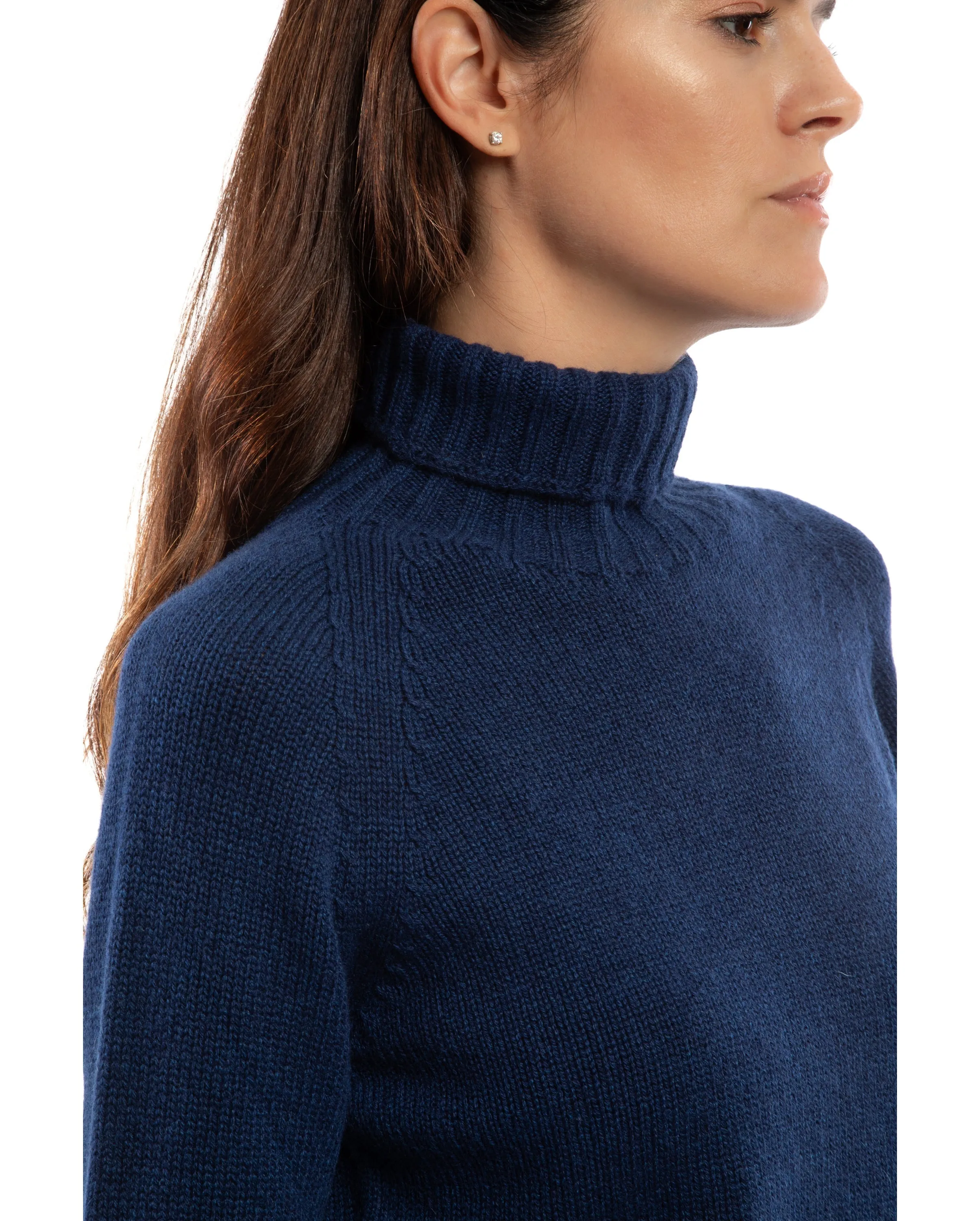 Women's Cashmere Raglan Sleeve Turtleneck Sweater Night Blue