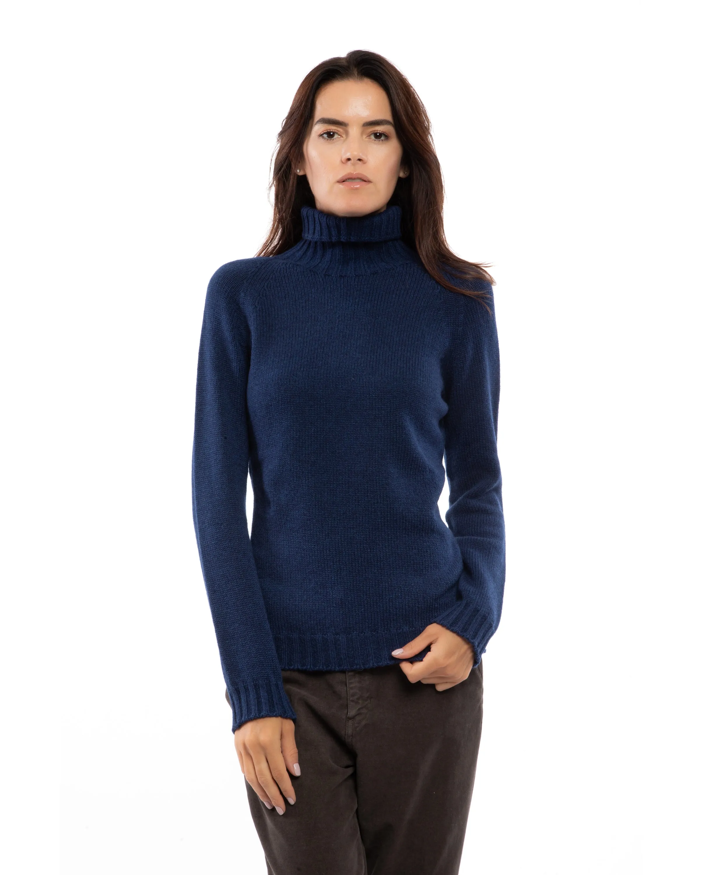 Women's Cashmere Raglan Sleeve Turtleneck Sweater Night Blue