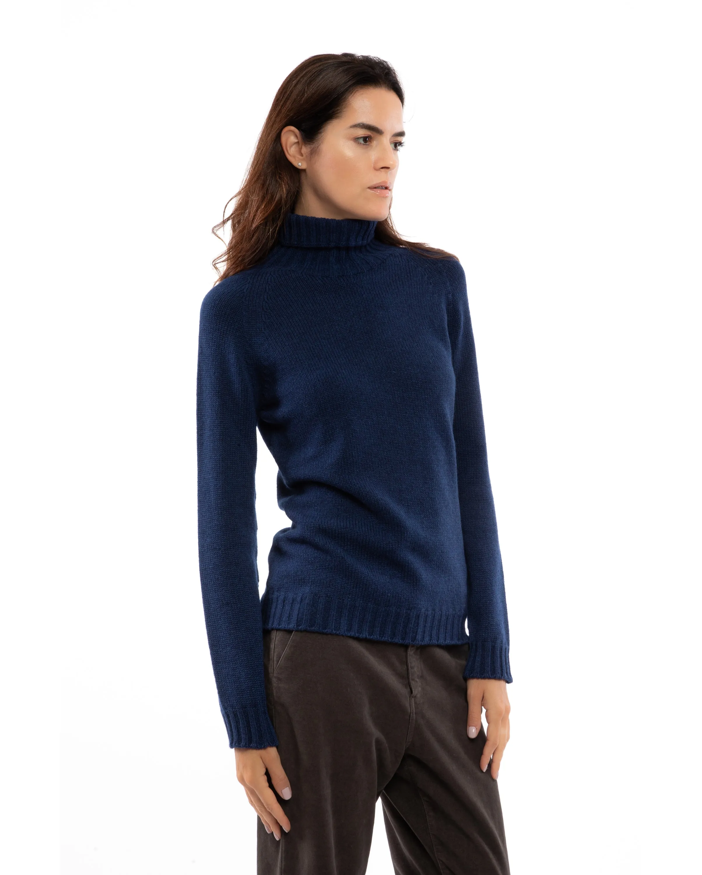 Women's Cashmere Raglan Sleeve Turtleneck Sweater Night Blue