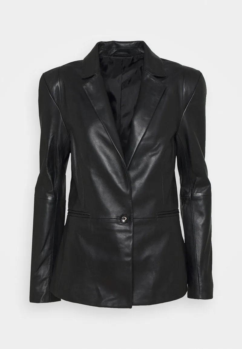 Women’s Classic Black Sheepskin Leather Blazer