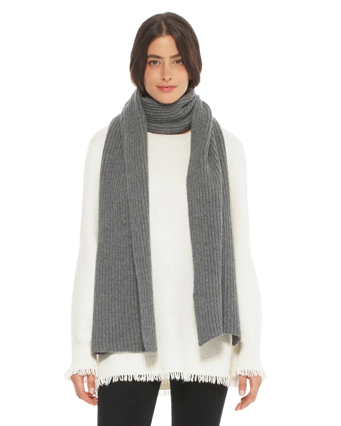 Womens's Cashmere & Wool Chunky Ribbed Scarf Dark Grey