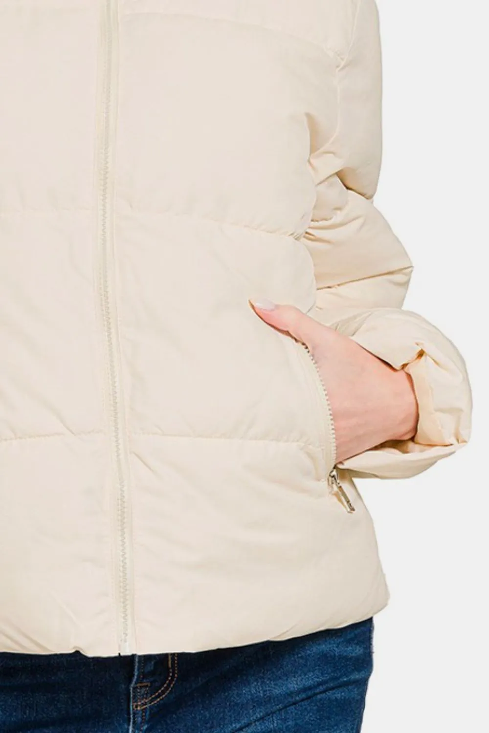 Zip-Up Turtleneck Puffer Jacket Ivory