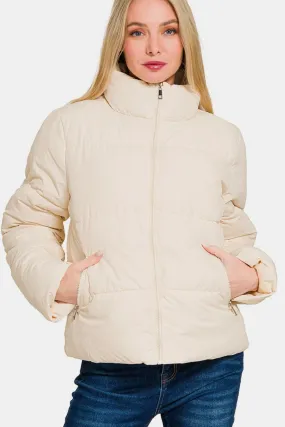 Zip-Up Turtleneck Puffer Jacket Ivory